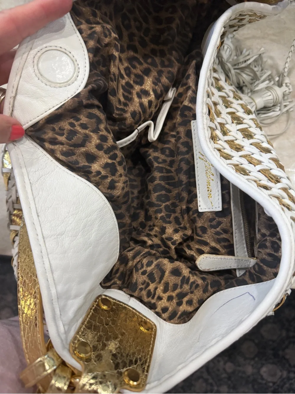 Beverly Feldman white and gold woven large hobo bag Gorgeous
